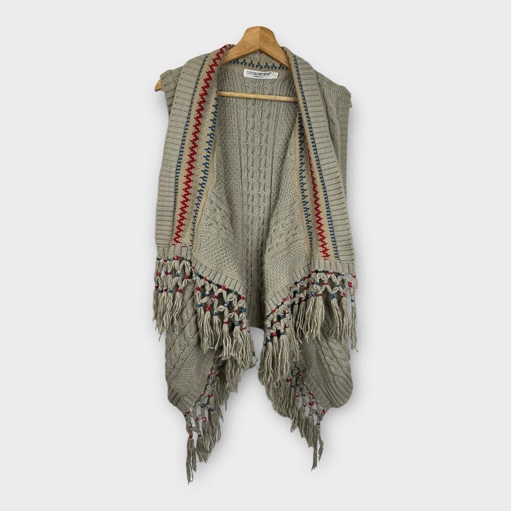 Cotton Emporium Womens Large Southwestern Western Sweater Vest Cardigan Fringe